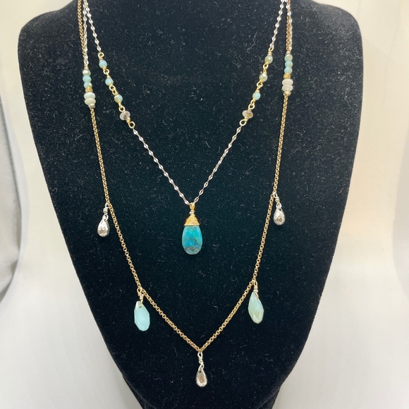 Lucky Brand Jewelry - Lucky Brand Gold Tone Faux Turquoise Chain Boho Necklace